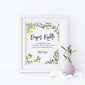 Printable Boho Lemon Diaper Raffle Sign - 8x10 Watercolor Lemon Garland Summer Baby Shower Diaper Raffle Sign - Instant Download BLW1
