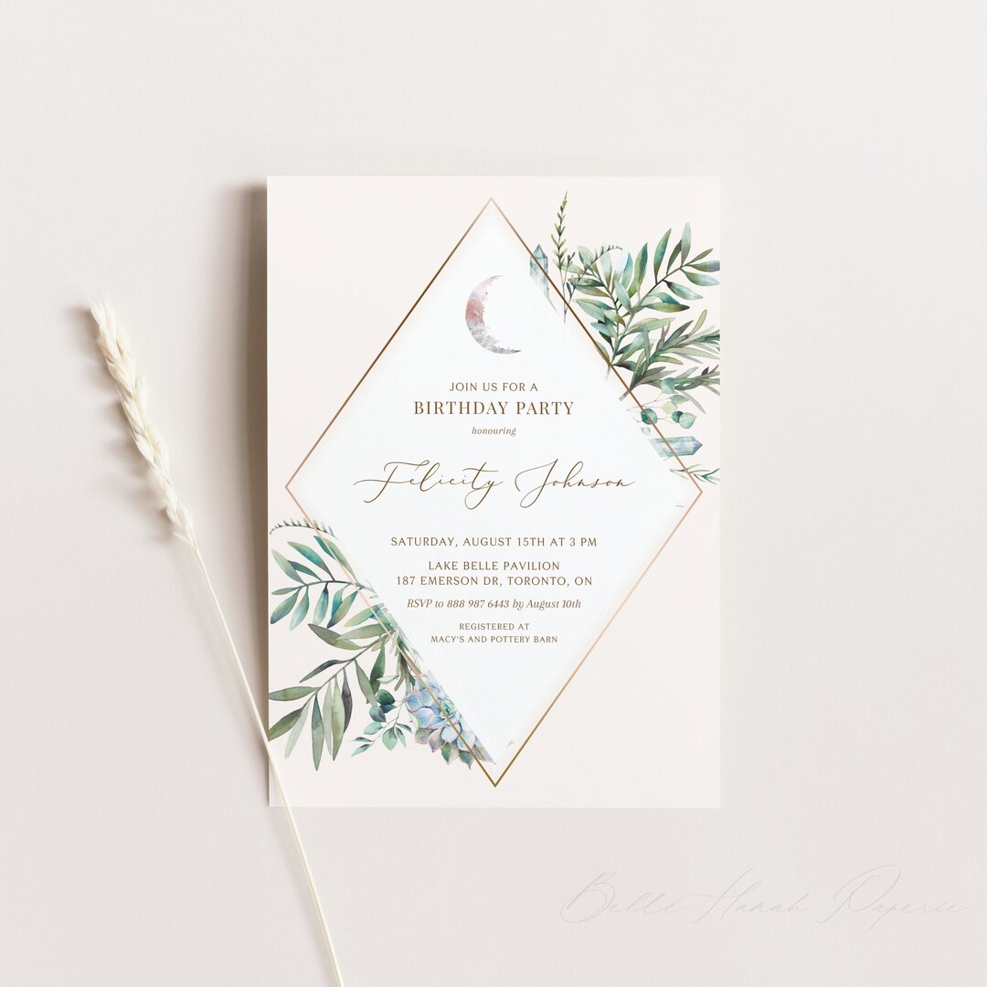 Printable Boho Birthday Party Invitation Template - Watercolor Greenery ...