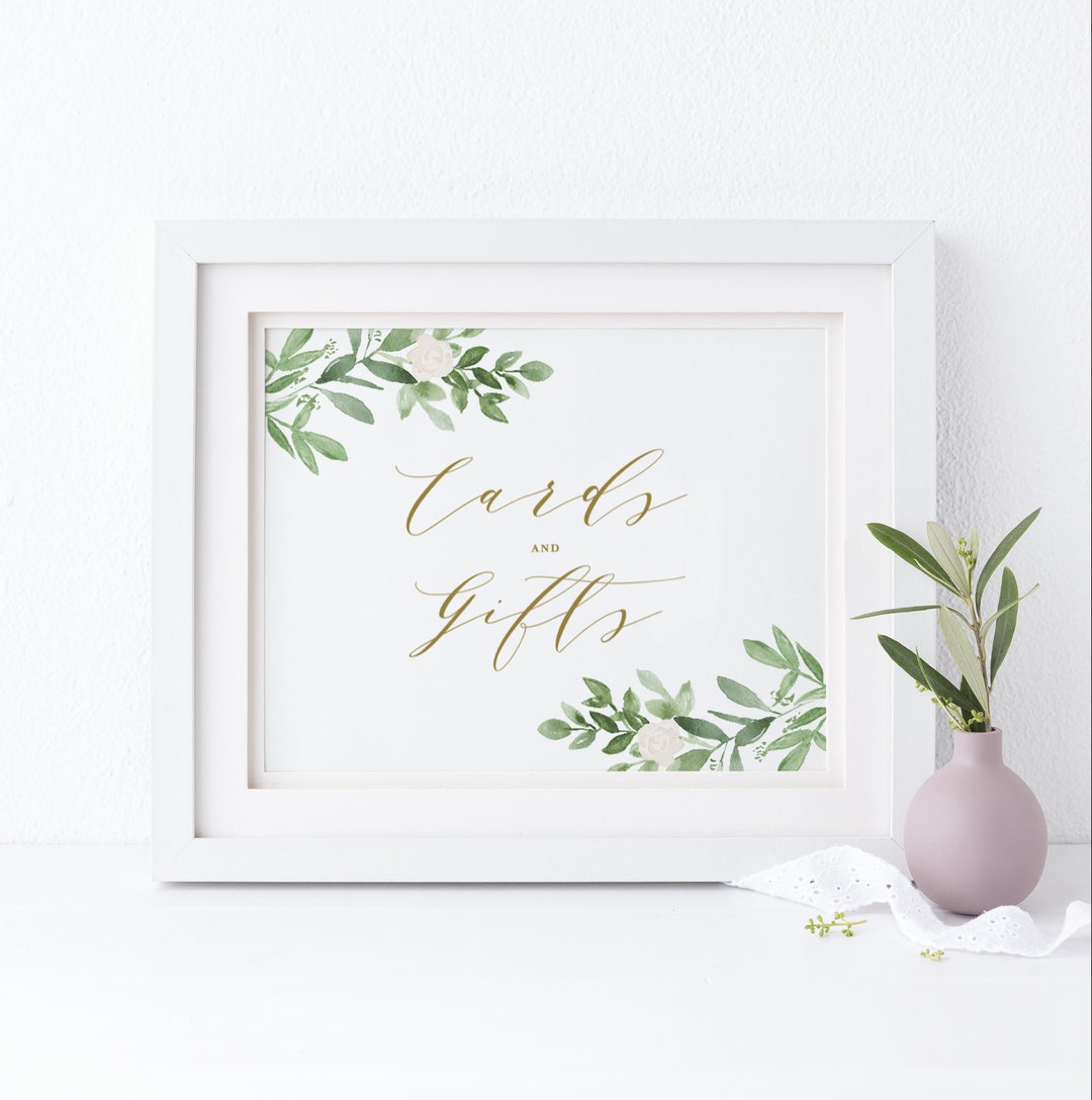 Greenery Cards and Gifts Wedding Sign - Printable Watercolor Greenery ...
