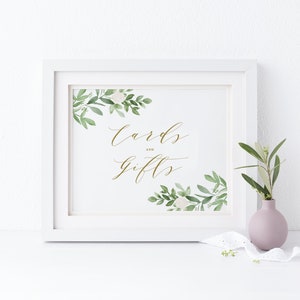Greenery Cards and Gifts Wedding Sign - Printable Watercolor Greenery ...