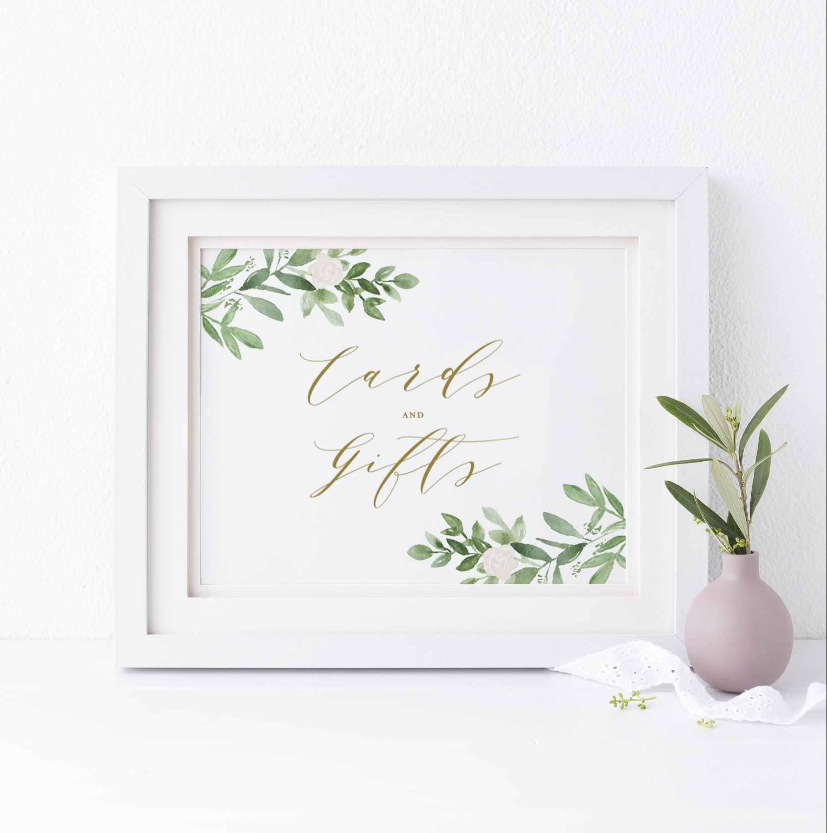 Greenery Cards and Gifts Wedding Sign - Printable Watercolor Greenery ...