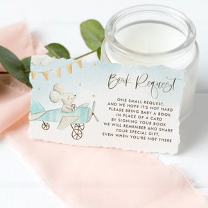 Schattige muis Baby Douche Boek Verzoekkaart - Vliegtuig Breng een boek in plaats van een kaart - Baby Mouse Pilot Books voor Baby - Instant Download FM98