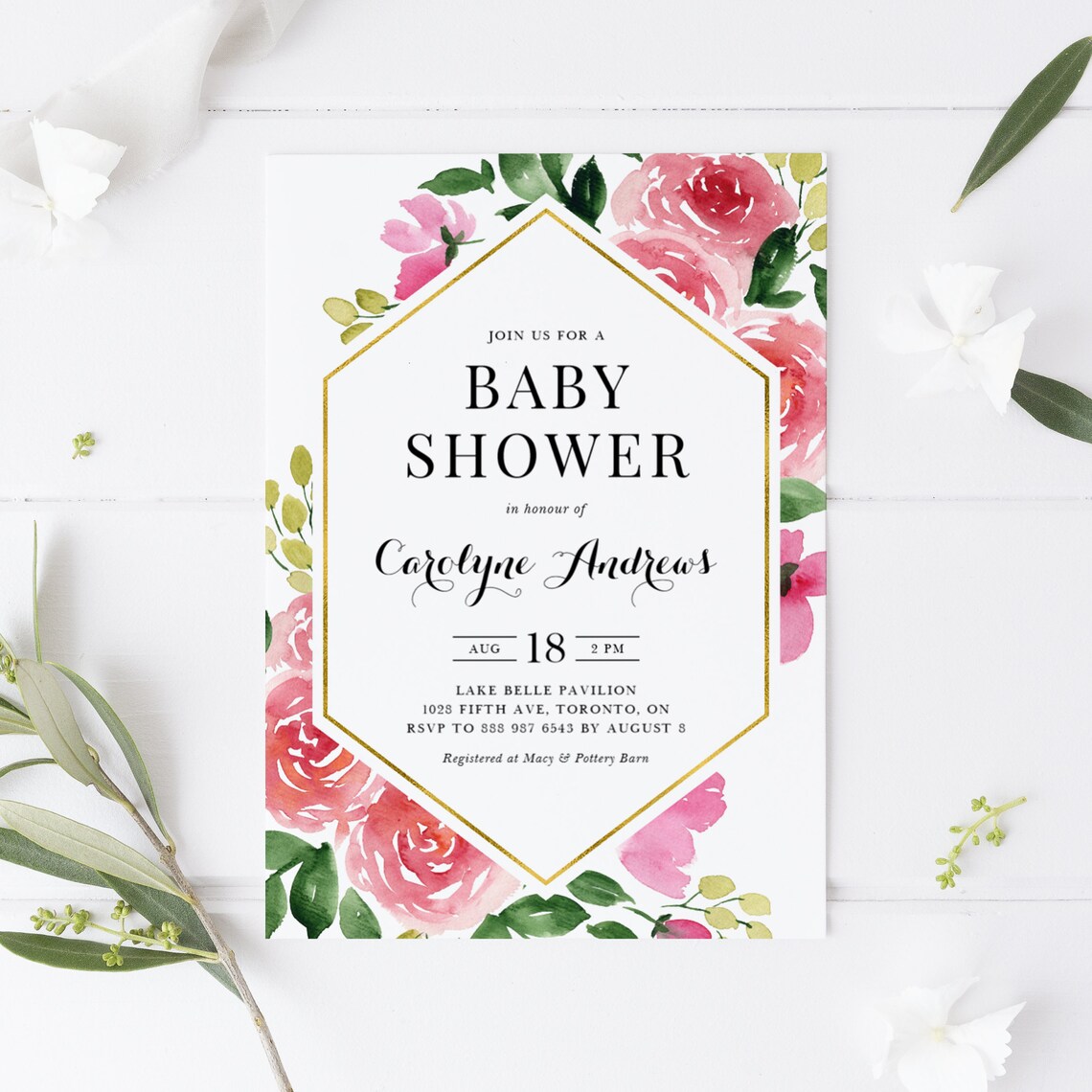 Printable Pink Floral Baby Shower Invitation Template - Etsy
