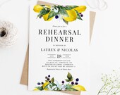 Editable Lemon Rehearsal DInner Invitation Template - Printable Watercolor Lemons and Blackberries Summer Wedding Shower Invite - DIY WLB4
