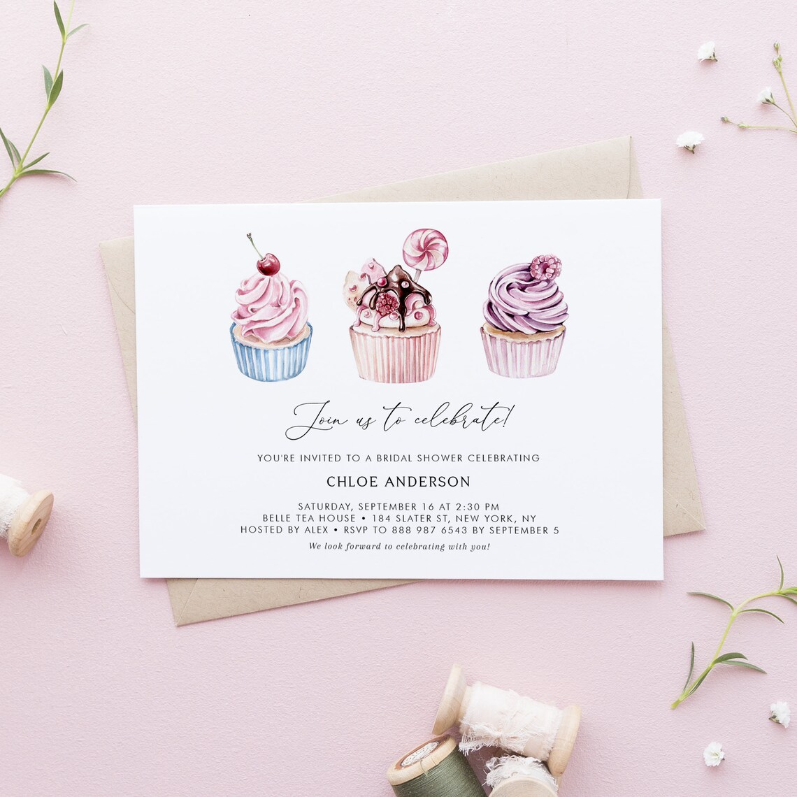 Printable Cupcake Bridal Shower Invitation Template Pink and - Etsy
