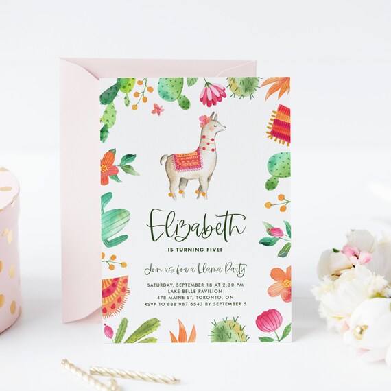 Llama Kids Birthday Party Invitation Template Printable - Etsy