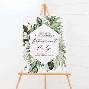 Greenery Retirement Party Welcome Sign Template - Rustic Watercolor Greenery and Magnolia - DIY Retirement Poster Editable, Printable GR28
