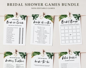 Printable Tropical Bridal Shower Games Bundle, Tropical Leaves Wedding Shower Games Bundle, 6 Bridal Games Package, Instant Download TF40