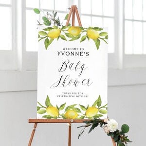 Lemon Baby Shower Welcome Sign Template - Printable Watercolor Lemon Greenery Garland Summer Baby Shower Brunch Poster - DIY Editable LGW2