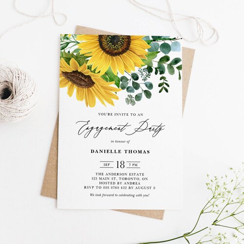 Sunflowers Engagement Party Invitation Template Printable Etsy