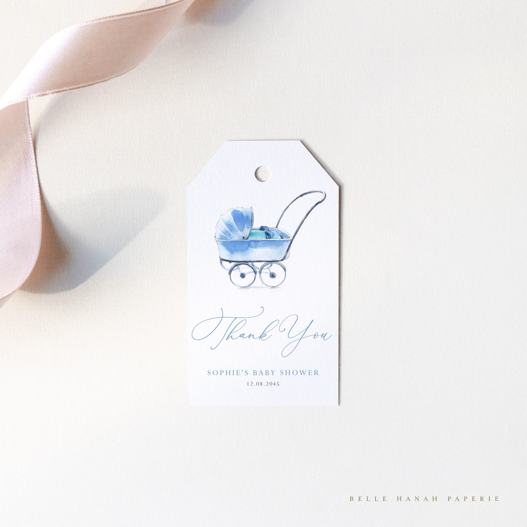 Printable Baby Shower Gift Tag Template - Watercolor Vintage Blue Baby ...