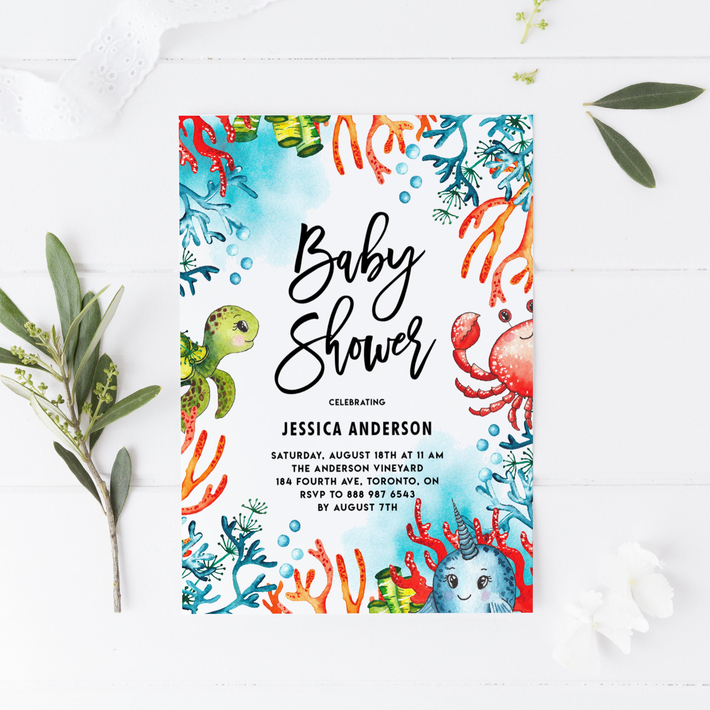 Under the Sea Baby Shower Invitation Template Printable Etsy