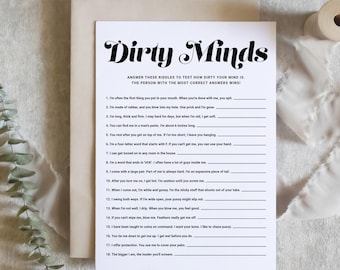 Afdrukbare Dirty Minds Riddles Game Card - Retro kalligrafie Dirty Riddles vrijgezellenfeest spel, vrijgezellenfeest spel - direct downloaden