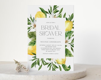 Printable Lemon Bridal Shower Invitation Template - Watercolor Lemon Frame Bridal Brunch Invitation - Botanical Bridal Shower Invite BL65