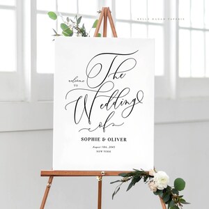 Afdrukbare bruiloft welkomstbord sjabloon - DIY grillige kalligrafie bruiloft receptie decor - bewerkbare elegante script bruiloft poster - CS74