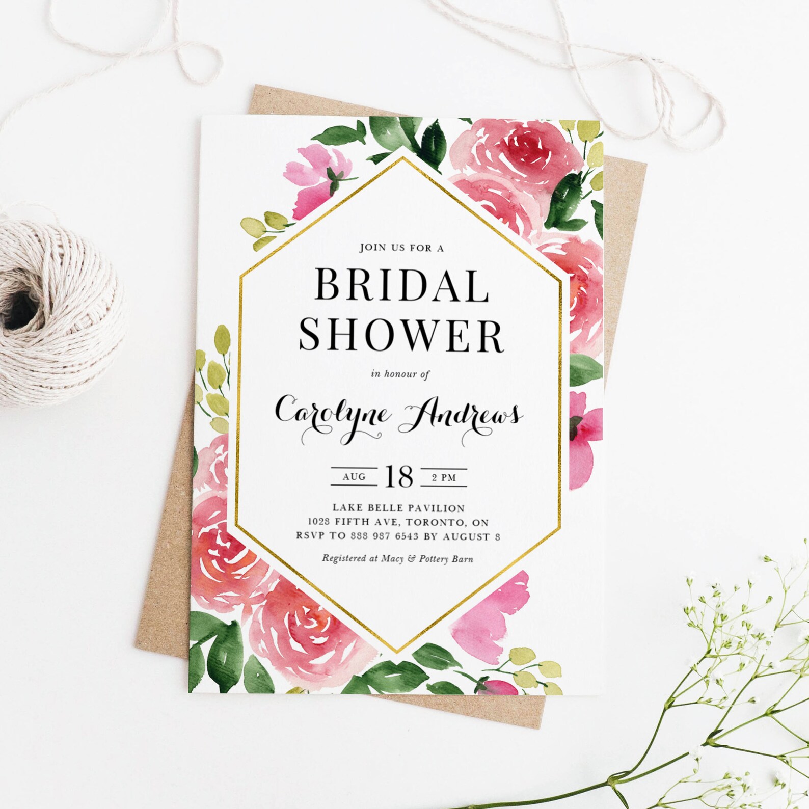 Printable Pink Floral Baby Shower Invitation Template - Etsy