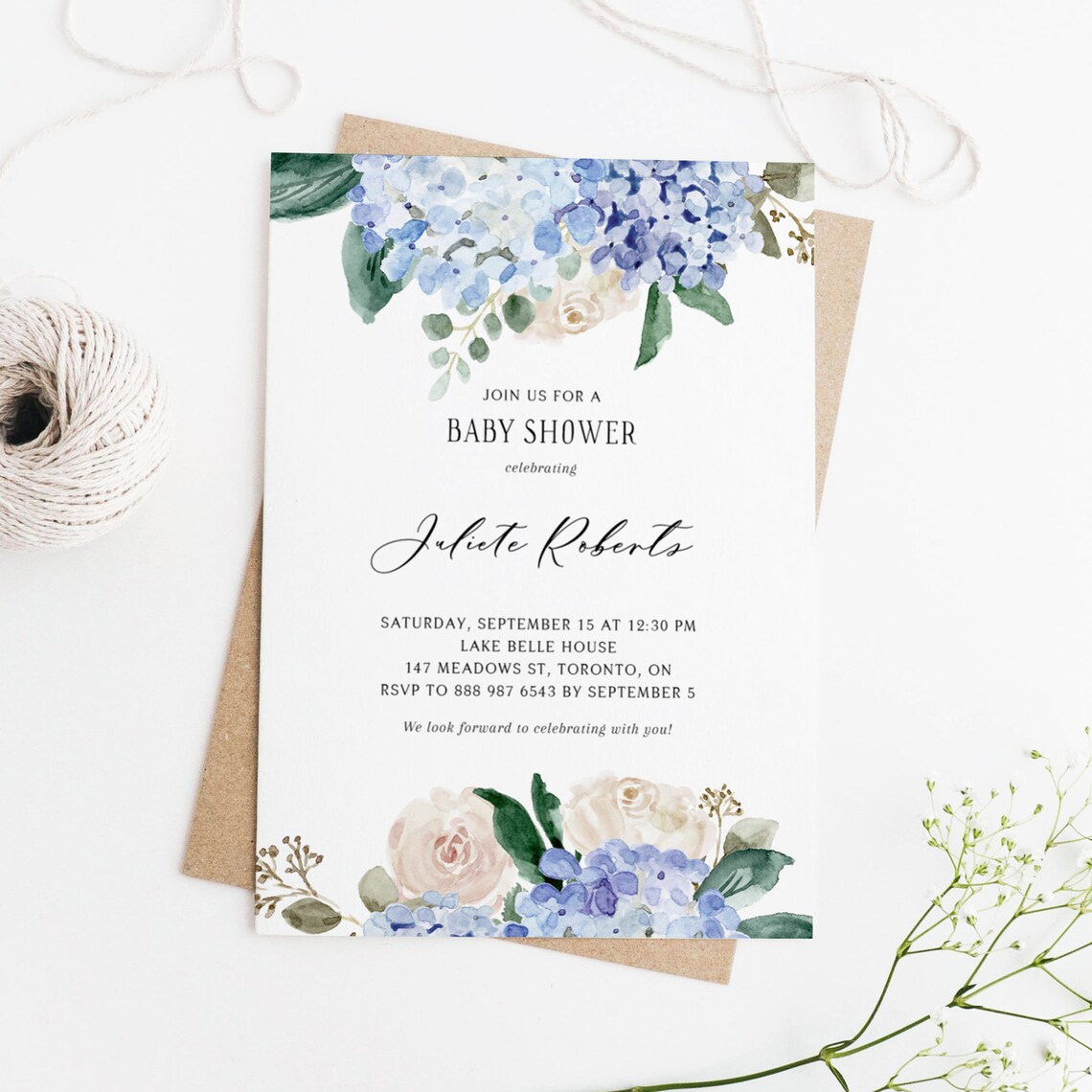 Blue Floral Bridal Shower Invitation Template Printable Etsy