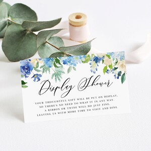 Printable Hydrangea Display Shower Card - Watercolor Blue Hydrangea & Ivory Rose Display Shower Insert - Baby Shower Instant Download #024