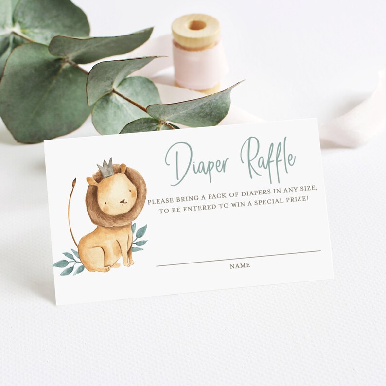 Printable Lion Diaper Raffle Card Watercolor Lion Prince | Etsy