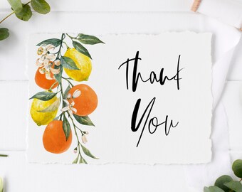 Printable Lemon Thank You Card - Botanical Lemons and Oranges Garland Summer Party Thank You Card - Citrus Card - Instant Download BC85