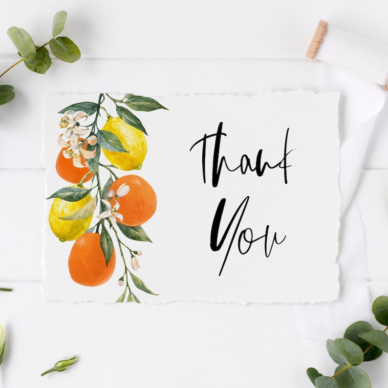 Printable Lemon Thank You Card Botanical Lemons and Oranges Etsy