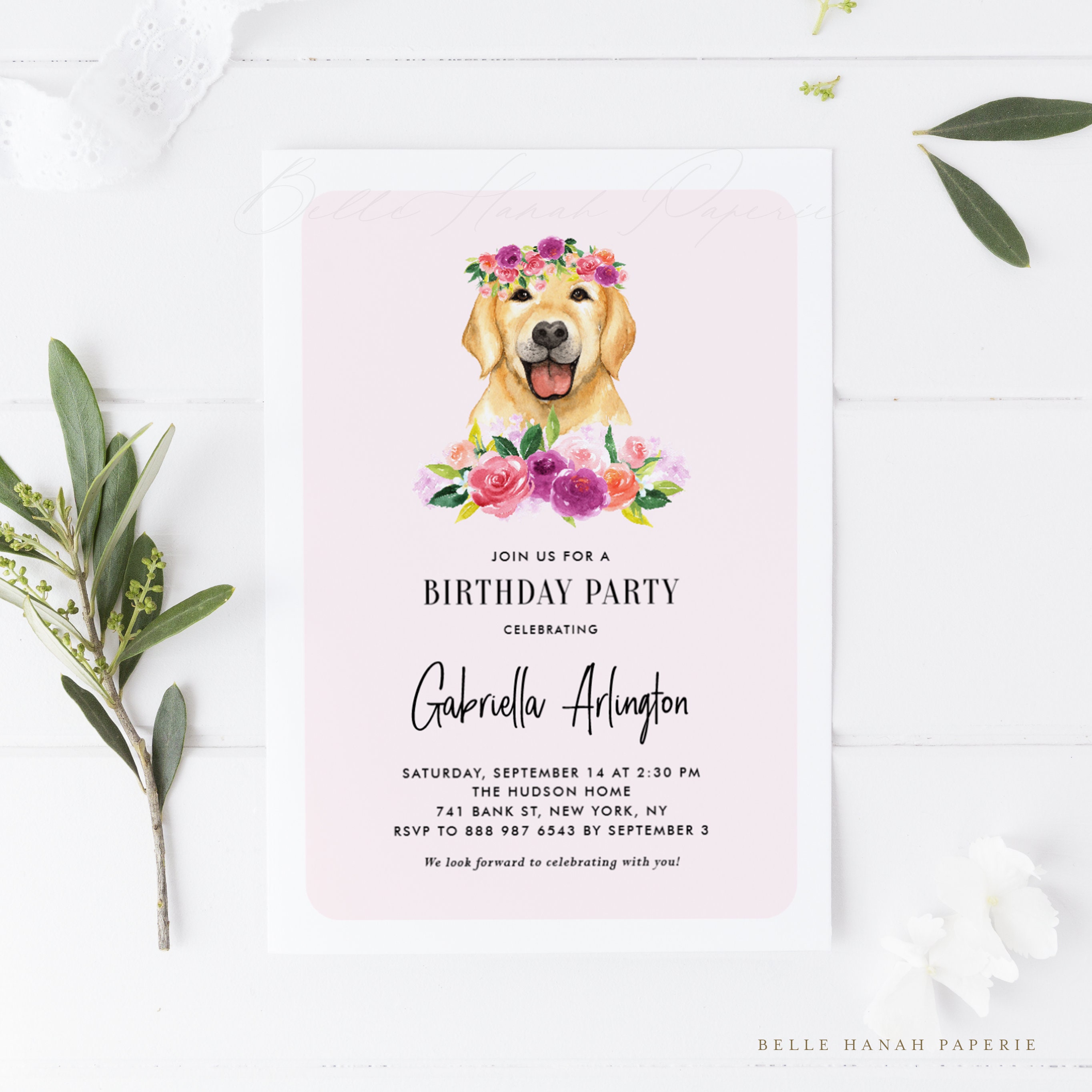 Printable Dog Birthday Party Invitation Template Watercolor | Etsy