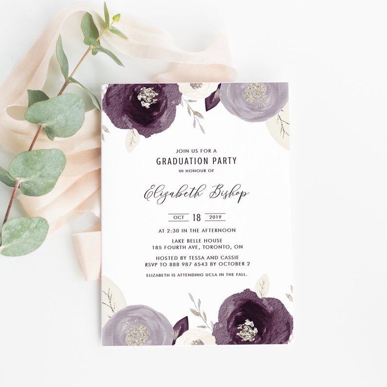 INSTANT DOWNLOAD Printable Floral Graduation Invitation Etsy