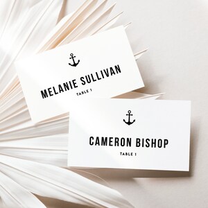 Druckbare Tischkartenvorlagen für die maritime Hochzeit - DIY-Anker-Tischkarten - Bearbeitbare flache und gefaltete Eskortkarten - Anpassbare Farben NA85