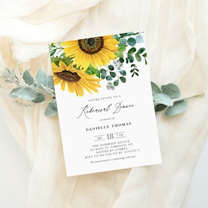 Rustic Sunflowers Rehearsal Dinner Invitation Template - Printable Sunflowers and Eucalyptus Wedding Shower Invite - DIY Editable SE35