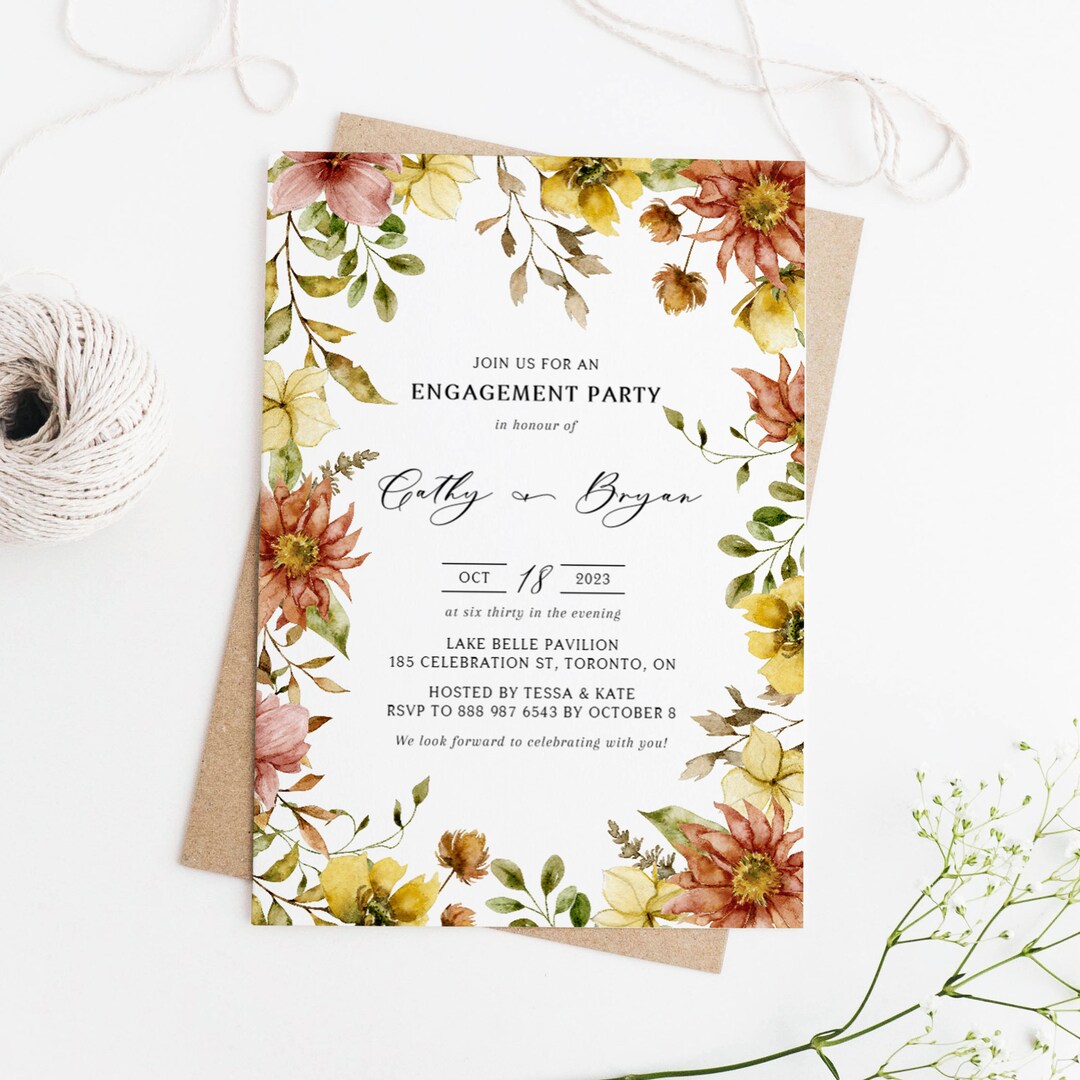 Rustic Fall Engagement Party Invitation Template Printable Rustic