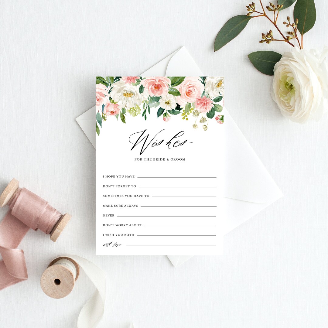 Printable Well Wishes for Bride and Groom Card Watercolor Pink and