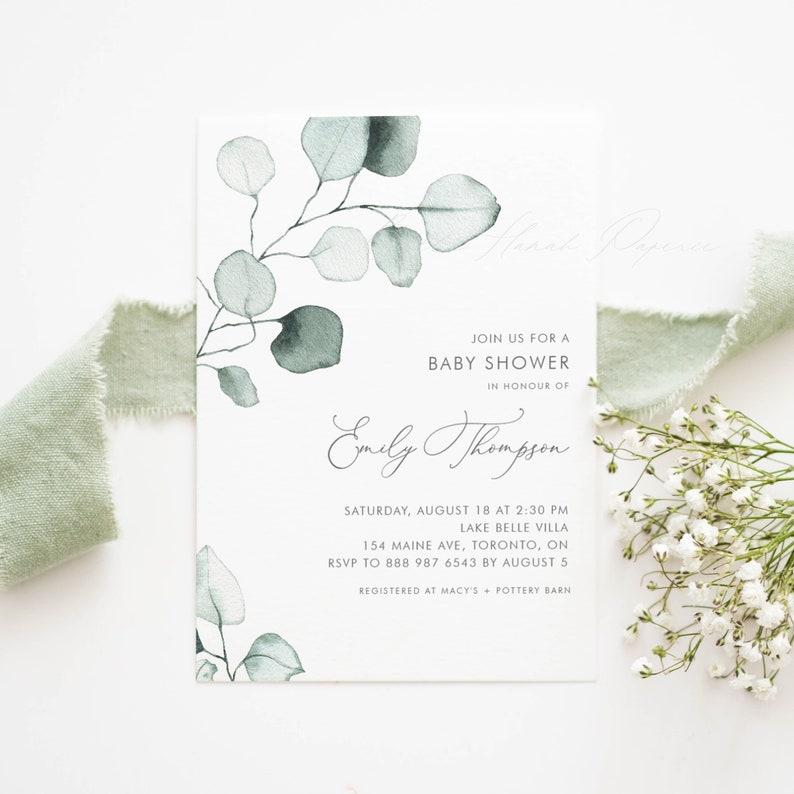 Printable Eucalyptus Baby Shower Invitation Template Etsy