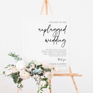 Printable Cursive Unplugged Wedding Sign Template - DIY Simple Calligraphy Unplugged Ceremony Sign - Editable Wedding Sign - Templett SR17