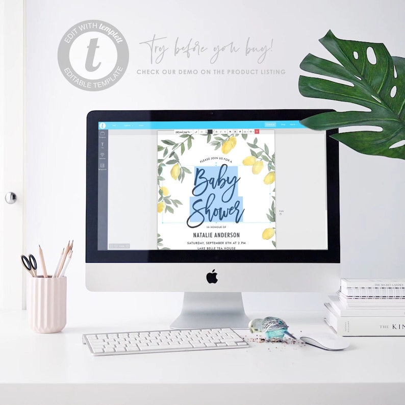 Editable BLW1 Boho Lemon Wreath Sweet 16 Party Invitation Template Printable Rustic Watercolor Lemon Wreath Summer Sweet Sixteen Invite