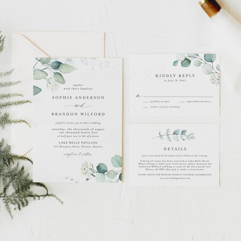 Printable Greenery Wedding Suite Template DIY Watercolor - Etsy