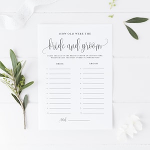 Wie alt waren die Braut und der Bräutigam Karte - Raten Sie wie alt Hochzeitsspiel - Druckbare Sophie Script Fotospiel Brautdusche Spiel -Instant Download