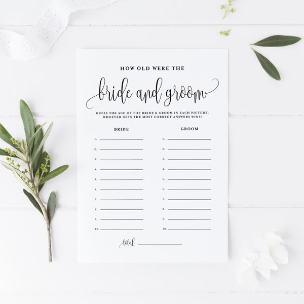 How Old Were the Bride and Groom Card - Guess How Old Wedding Game - Printable Sophie Script Photo Game Bridal Shower Game -Instant Download