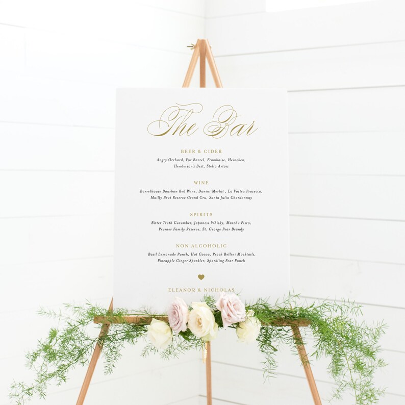 Printable Wedding Bar Menu Sign Template - Elegant Katie Script ...