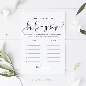Wie alt waren die Braut und der Bräutigam Karte - Sophie Errate das Alter Fotospiel, Brautparty Spiel, Hochzeit Duschspiel - Instant Download