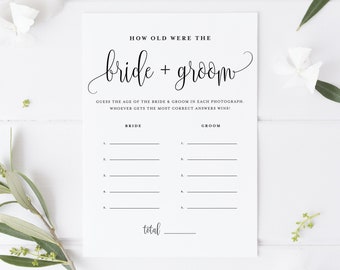 Printable How Old Were the Bride and Groom Card - Sophie Guess the Age Photo Bridal Shower Game, Wedding Shower Game - Instant Download