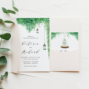 Imprimable Rustic Greenery Arch Wedding Invitation Set Template - Aquarelle Greenery Lanterns Invite & RSVP Wedding Suite - DIY Wedding #324