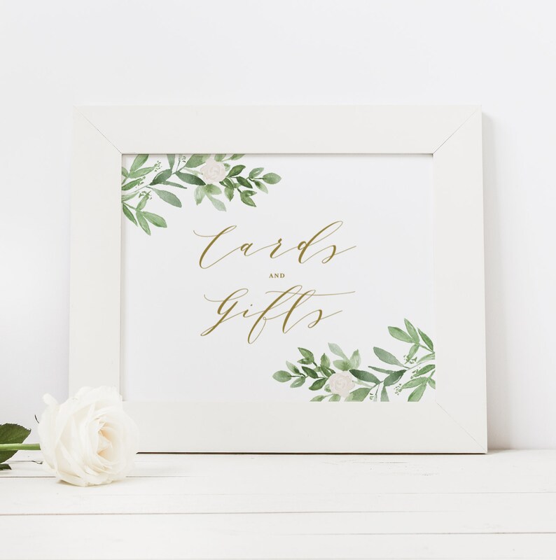 Greenery Cards and Gifts Wedding Sign - Printable Watercolor Greenery ...