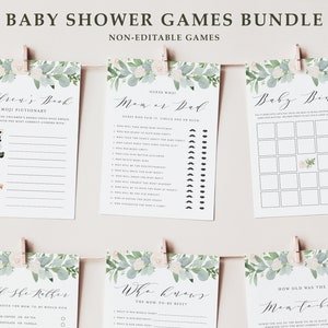 Druckbare Eukalyptus Baby Shower Spiele Bundle - 6 Spiele Bundle - Aquarell Grün Baby Shower Spiele Paket - Sofort Download GWF24