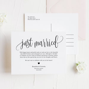 Modèle de carte postale de faire-part de mariage, imprimable, faire-part de mariage imprimable, script Sophie Script, entièrement modifiable à faire soi-même