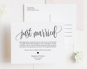 Script Just Married Announcement Postcard Template - Printable We Do Marriage Announcement Invite - Sophie Script - Fully Editable DIY