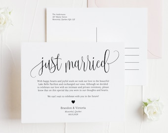 Script Just Married Announcement Postcard Template - Printable We Do Marriage Announcement Invite - Sophie Script - Fully Editable DIY