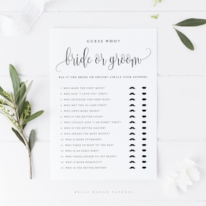 Printable He Said She Said Game Card, Guess Who Said It Bride or Groom Game, Sophie Script Wedding, Bridal Shower Game, Instant Download