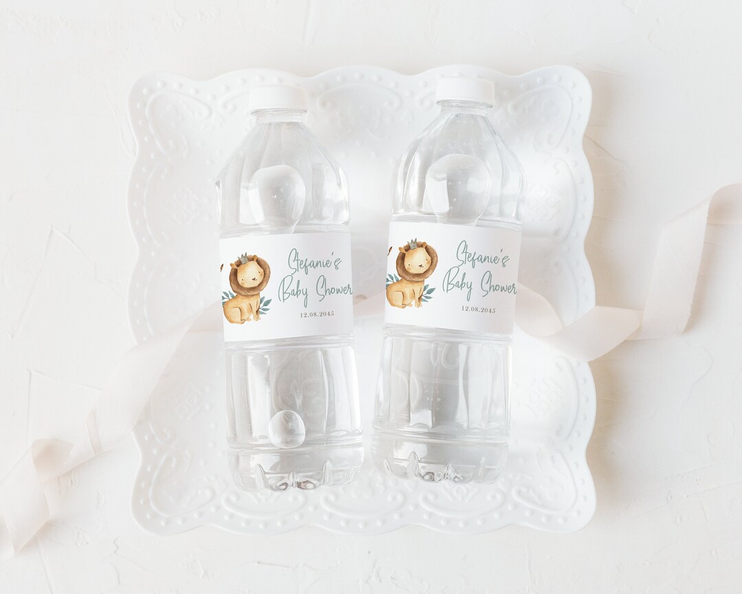 Printable Lion Baby Shower Water Bottle Label Template - Watercolor ...