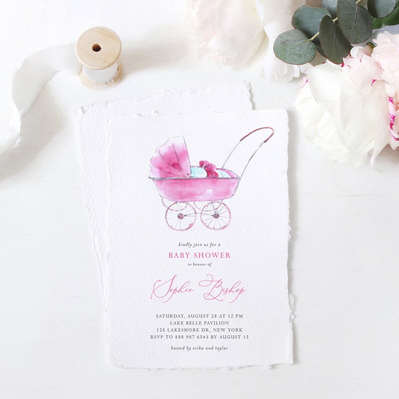 Printable Pink Baby Carriage Baby Shower Invitation Template - Etsy