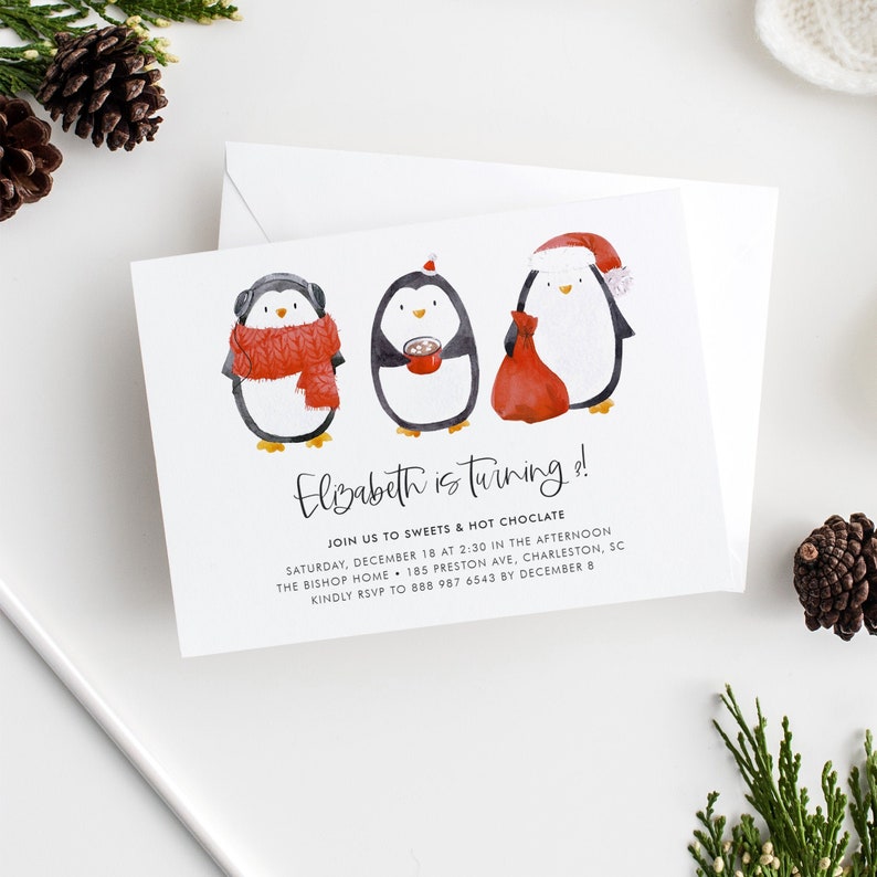 Penguin Birthday Party Invitation Template Printable - Etsy
